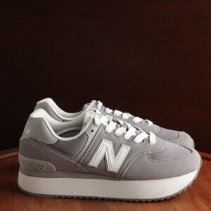 New Balance Sneakers Unisex Size M9 W10.5 B Gray 574 Plus Athletic Chunky Shoes